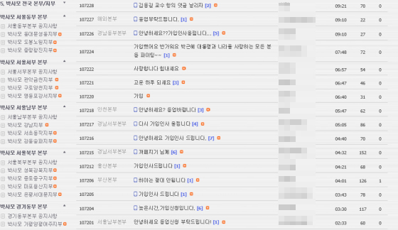 박근혜 대통령을 지지하는 모임인 '박사모'에 신규가입 문의가 잇따랐다./사진=박사모 인터넷 까페 화면 캡처