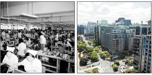 우리나라 수출의 전진기지였던 옛 구로공단이 디지털단지로 변신해 오는 14일 미국 실리콘밸리 투자사를 초청해 투자유치설명회를 갖는다. 1967년 구로 수출공업단지내 봉제공장 모습(왼쪽)과 현재 구로 디지털단지 모습. 한국산업단지공단, 구로구 제공