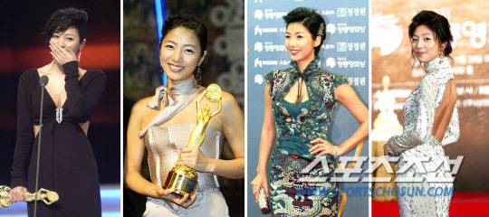 '청룡의 여인 장진영' 2001년 여우주연상, 2003년 여우주연상, 2004년 청룡영화상, 2005년 청룡영화상(왼쪽부터).