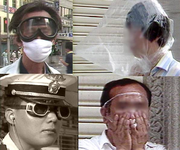 물안경, 비닐 봉지, 비닐 랩…매운 최루탄 가스 막으려 등장한 아이디어 소품들