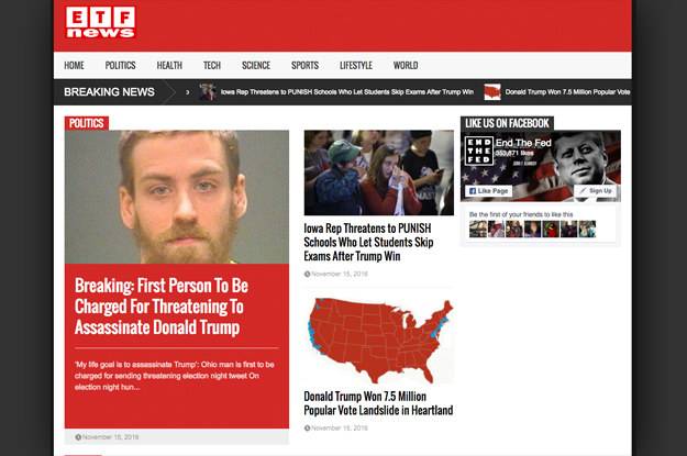 가짜 뉴스로 유명한 온라인 매체 <엔딩 더 페드>의 누리집. <엔딩 더 페드> 누리집 갈무리