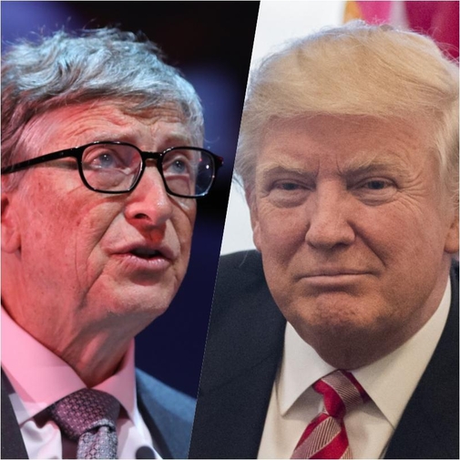 빌 게이츠 마이크로소프트 창업자(왼쪽)는 친석유 성향의 트럼프 대통령 당선인(오른쪽)에게  맞서 10억달러짜리 에너지 펀드 출범을 알렸다./사진=블룸버그, 그래픽=방성수 기자