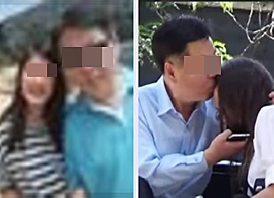 칠레 외교관이 과거 딸로 추정되는 아이와 함께 찍은 사진(왼쪽)과 그가 현지 방송에서 소녀로 가장한 여성에게 입맞춤하는 장면.