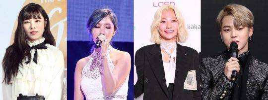 마마무 회인(왼쪽부터), 화사, 볼빨간 사춘기 안지영, 방탄소년단 지민 / 사진=텐아시아 DB