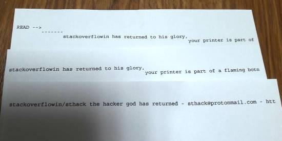 국내에서 발생한 프린터 해킹 강제 프린트물 (사진=커뮤니티 갈무리)