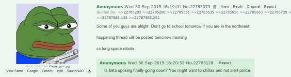 움프콰 칼리지 총기 난사 사건 직전 범인이 4chan에 올린 게시글./인터넷 캡쳐