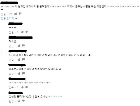 유튜브에 올라온 걸그룹 댄스 영상에 달린 댓글들 /사진=유튜브캡쳐