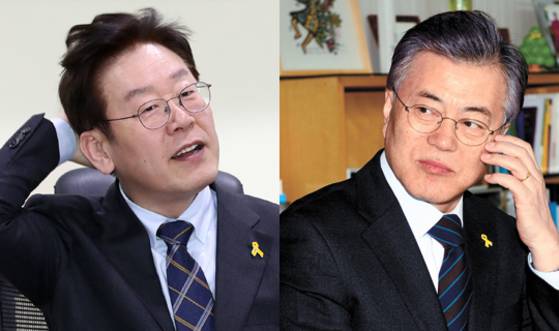 더불어민주당 대선 예비후보인 이재명 성남시장과 문재인 전 당대표