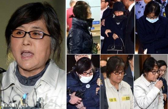 지난 1월25일 특검팀에 강제구인되자 고래고래 소리를 지르는 최순실씨. 그는 호송차에서 내린 뒤 특검팀이 자백을 강요하고 있다고 고성을 질렀다(왼쪽 사진). 고개를 숙인 채 별다른 말을 하지 않았던 이전과는 대조적이다. 사진 시계방향으로 지난해 10월30일 인천공항 입국, 10월31일 서울중앙지검 출석, 11월2일 검찰 조사 후, 12월19일 서울중앙지법 첫 재판, 올해 1월5일 공판, 16일 헌법재판소 5차 변론 증인 모습. 뉴시스