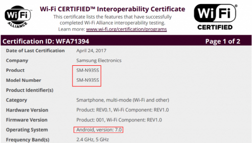 삼성전자 '갤럭시노트7' 리퍼폰으로 추정되는 단말(SM-N935S)이 국내 와이파이 인증을 받았다.