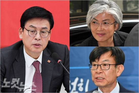 정우택 자유한국당 원내대표(왼쪽)와 강경화 외교부 장관(오른쪽 위), 김상조 공정거래위원장 후보자