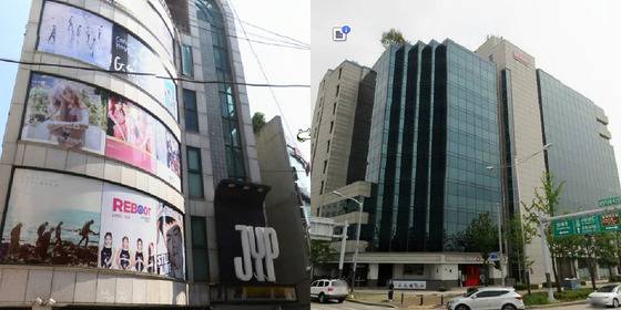 JYP엔터테인먼트의 현재 사옥과 매입한 건물 [사진 다음 지도, 네이버 지도 캡처]