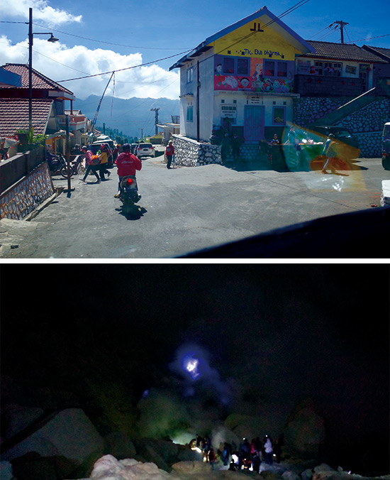 (위)‘신의 산’이 한눈에 들어오는 세모로 라왕 마을 (아래)블루 파이어