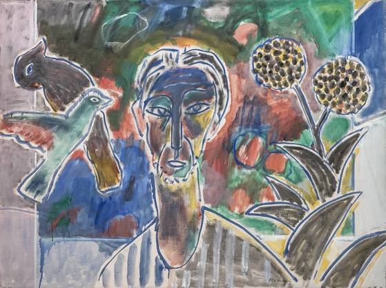 김보현의 작품 '줄무늬 셔츠를 입은 남자' Man in striped shirt 1, 2001, acrylic on linen, 77 x 102 cm. ⓒThe Sylvia Wald & Po Kim Foundation, USA. 사진=실비아 왈드&포 김 재단