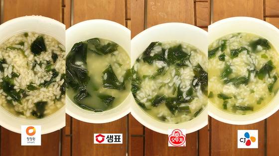 조리가 끝난 4개의 컵밥. 컵밥은 물을 붓고 전자레인지에 조리하면 완성된다. 이중 청정원은 끓는 물만 부으면 돼 조리법이 제일 간편했다. 이자은 인턴기자