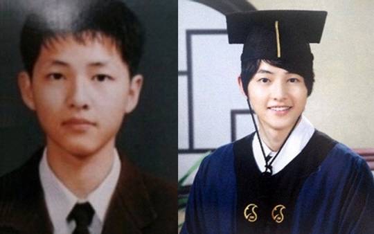 송중기의 고등학교, 대학교 졸업사진./사진=온라인 커뮤니티