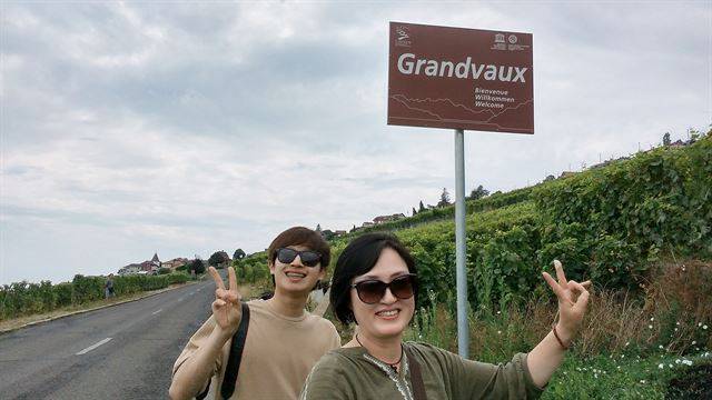 대학생 아들 성창원(왼쪽)씨와 중년의 엄마 이동숙씨가 지난해 함께 떠난 배낭여행. 모자가 유네스코세계자연유산으로 등재된 스위스 라보 지구에서 포즈를 취하고 있다. 성창원씨 제공