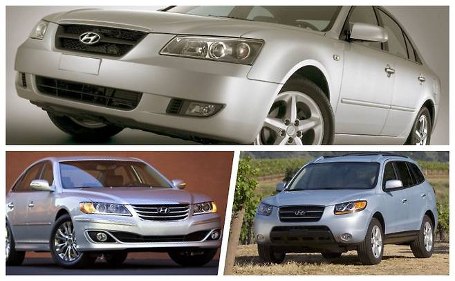 위 : NF 쏘나타 / 좌 : 그랜저 TG / 우 : 싼타페 CM