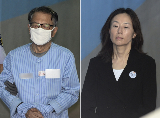 김기춘 전 대통령 비서실장(왼쪽)과 조윤선 전 문화체육관광부 장관./ 사진=뉴스1