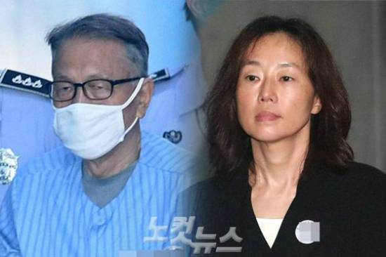 김기춘 전 대통령 비서실장과 조윤선 전 문화체육관광부 장관이 27일 오후 서울중앙지법에서 열린 '문화계 블랙리스트' 관련 1심 선고에 출석하고 있다. (사진=박종민 기자)