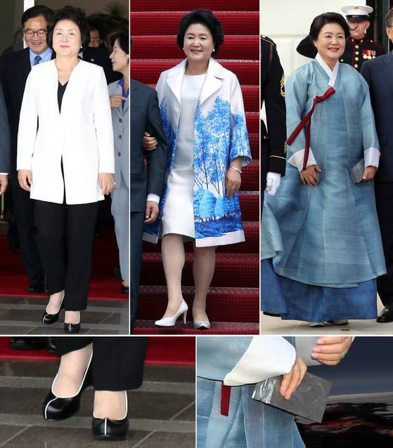 김정숙 여사가 미국 순방 때 신은 버선코 구두는 한국의 미를 살렸다는 호평을 받았다.［연합뉴스］
