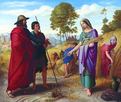 ②나오미의 죽은 남편 엘리멜렉의 친척인 보아스(왼쪽)의 밭에서 이삭을 줍는 룻(오른쪽 두 번째). 두 사람은 훗날 결혼해 부부가 된다.