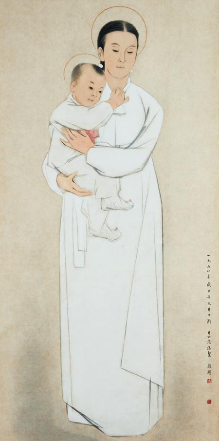 한복 차림의 성모와 아기 예수를 그린 장우성 화백의 1954년 작 '성모자상'. 서울대교구장 접견실에 걸려있던 이 작품이 바티칸에 전시된다. /천주교서울대교구