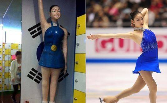 중국의 한 밀랍인형 전시관에 전시된 김연아 동상 [사진=온라인커뮤니티 캡처]