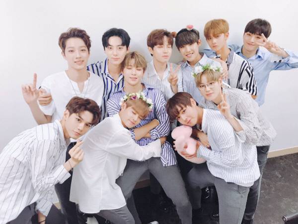 워너원 단체사진 속 인형에 누리꾼들의 관심이 쏠렸다. 사진 미니소 제공