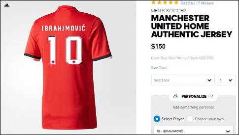 즐라탄 등번호 유니폼 판매 ⓒ 아디다스 홈페이지 캡처