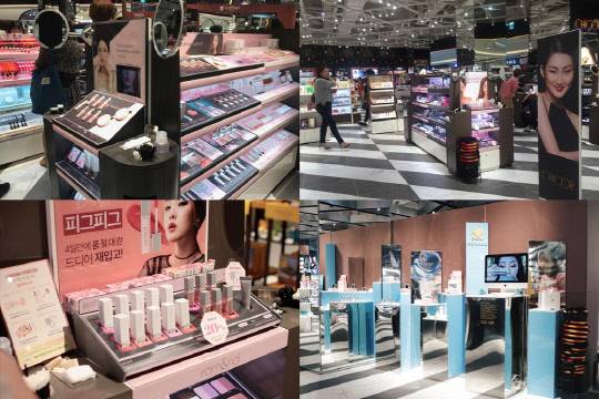 '롬앤' 시계방향으로 시코르 강남점, 고양 스타필드점, 대구점, 부산센텀점