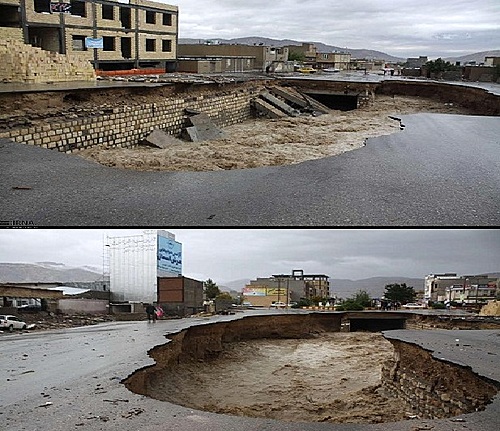【서울=뉴시스】이라크와 이란, 이스라엘 등에 강한 폭풍우가 몰아치면서 물난리가 발생하고 전기 공급이 끊기는 등 중동 지역이 막심한 피해를 겪고 있다. 사진은 이란 일람지역의 홍수로 도로가 붕괴된 모습. (사진출처: 루다우 홈페이지) 2015.10.30