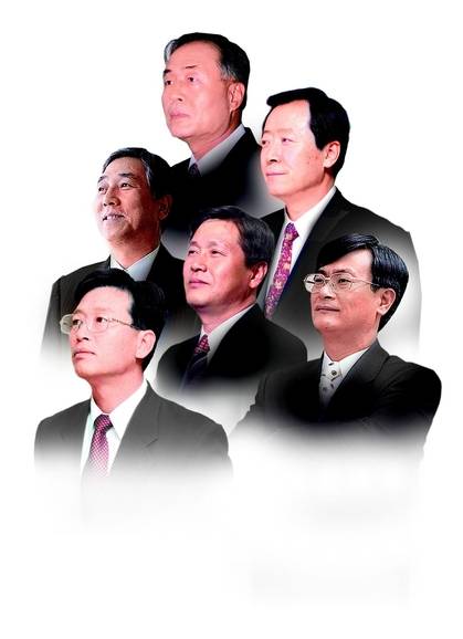 서정욱 SK텔레콤 사장, 양승택 한국전자통신연구원 원장,홍순호 삼성전자 무선통신개발실 이사, 김창곤 정보통신부 정보통신정책실 기술심의관,이정률 LG정보통신 상무,정태기 신세기통신 사장(위에서 시계방향으로).