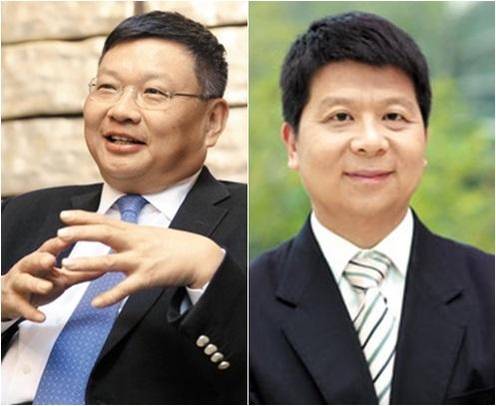 샹 빙 차이나모바일 회장(왼쪽), 궈핑 화웨이 최고경영자(CEO) /조선DB