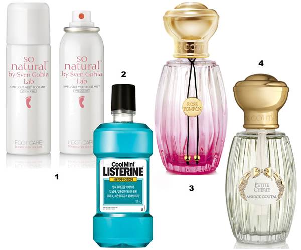 1. 쏘내추럴 `스멜 아웃 멀티 풋 미스트`2. 리스테린 `쿨 민트`3. 아닉구딸 `로즈 폼퐁`4. 아닉구딸 `쁘띠뜨 쉐리`