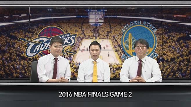 ▲ NBA 파이널 특별 중계 게스트로 나선 김승현(가운데) ⓒ SPOTV 화면 캡처