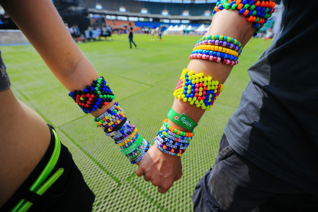 Festivalgoers sport rows of colorful bracelets on their arms at Ultra Korea 2014. (Ultra Korea)