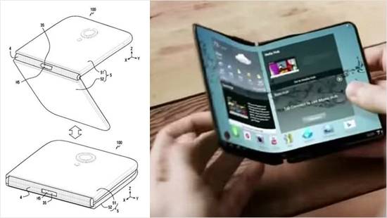 삼성이 특허 출원한 폴더블 디스플레이 스마트폰과 프로토타입 (사진=USPTO/유튜브)