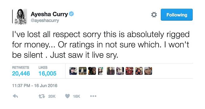 ▲ 스테픈 커리의 아내 아예샤가 트위터에 남긴 글 ⓒ 아예샤 트위터 캡처