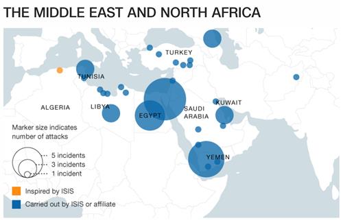 중동과 북아프리카 지역서 발생한 테러 횟수. [CNN방송 홈페이지 캡처]