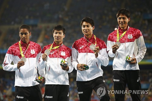 2016년 리우올림픽 남자 400m 계주에서 은메달을 딴 일본 계주팀. [EPA=연합뉴스 자료사진]