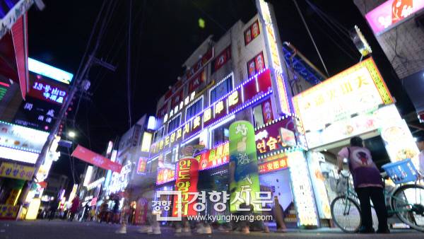 중국동포를 비롯한 중국인들이 거주민의 40%를 차지하는 서울 영등포구 대림2동은 ‘서울 속 작은 중국’으로 불린다. 지난 5일 밤 중국어 상호가 즐비한 대림역 12번 출구에서 중앙시장으로 이어지는 번화가를 행인들이 오가고 있다. 권호욱 선임기자 biggun@kyunghyang.com