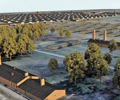 가상현실로 재현한 2차 세계대전 당시 폴란드 아우슈비츠 수용소 전경. /바이에른주 수사국