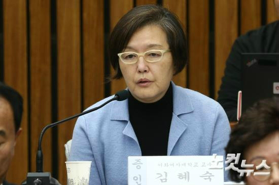 4차 청문회 증인으로 참석한 이화여대 김혜숙 교수. (사진공동취재단)