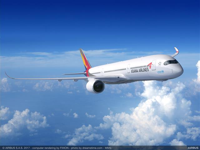 아시아나항공이 올해 도입할 예정인 차세대 친환경 항공기 A350의 모습.아시아나항공 제공
