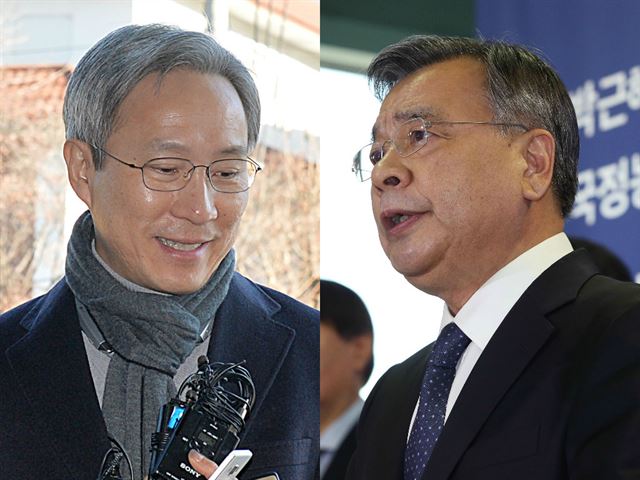 강일원(왼쪽) 헌법재판관, 박영수 특별검사. 한국일보 자료사진