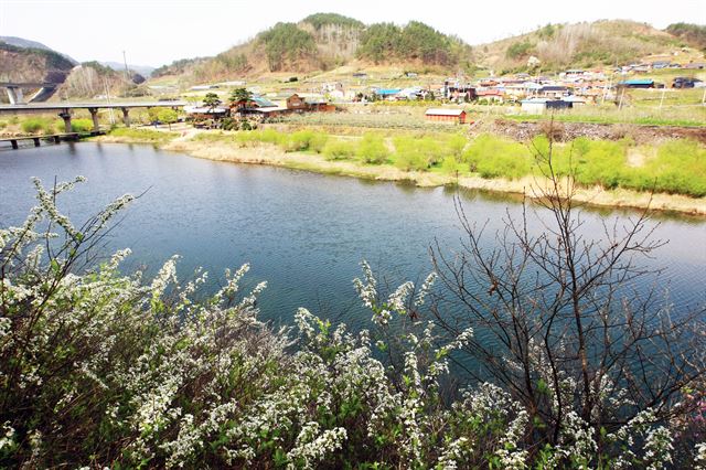 금강을 따라 펼쳐진 형형색색의 벼룻길. 한국관광공사 제공.
