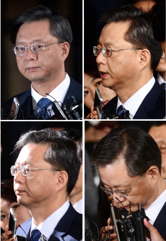 우병우 전 청와대 민정수석이 6일 오전 검찰 조사를 받기 위해 서울중앙지검에 도착했다. 포토라인에 선 그는 풀이 죽은 모습이었다. 고개를 숙이기도 했다. 뉴시스