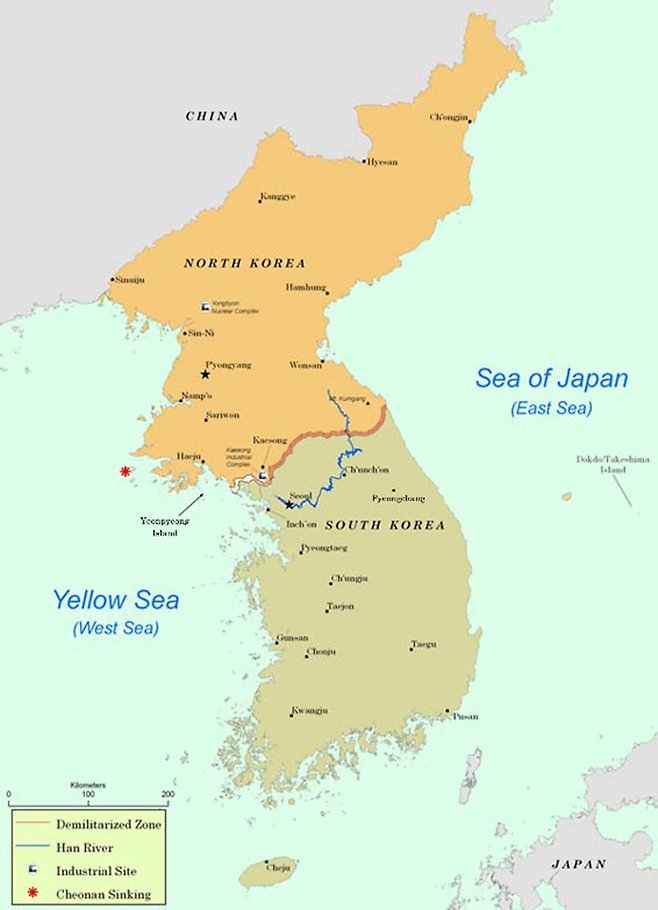 독도가 'Dokdo/Takeshima Island'로 표기된 2014년 1월15일 '북·미관계, 북핵외교, 북한 내부상황' 보고서. 이 지도는 동해를 'Sea of Japan(East Sea)'라는 방식으로 병기했다. ⓒ 연합뉴스