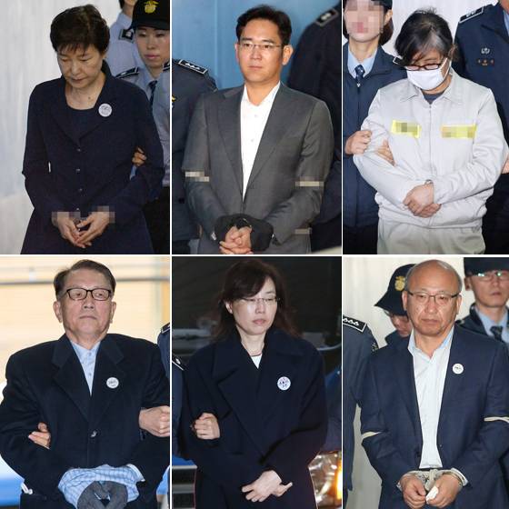 (왼쪽 위부터 시계방향으로)박근혜 전 대통령, 이재용 삼성전자 부회장, 최순실씨, 문형표 전 장관, 조윤선 전 장관, 김기춘 전 비서실장. /사진=머니투데이 DB, 뉴스1